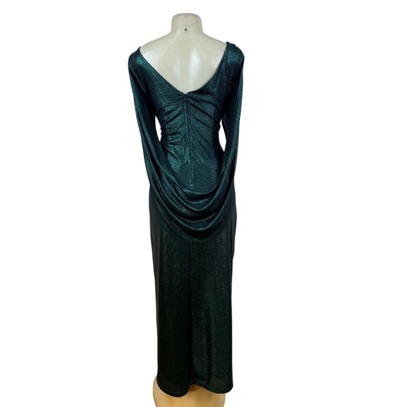 R&M Richard’s Green Metallic Long Sleeve Maxi Dress Women's Shimmery Sz 12 - Picture 5 of 11